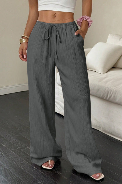 Damen Weite Hose Mit Struktur Und Knotendetail