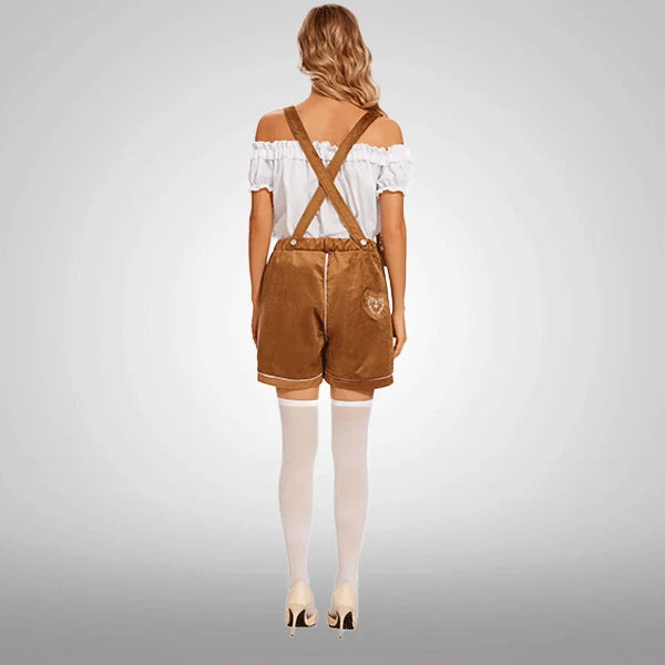 Damen bestickte Samt-Latzshorts Bronze