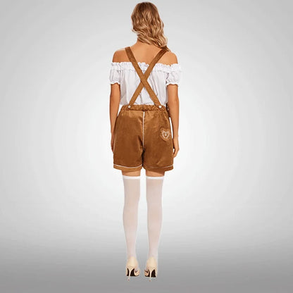 Damen bestickte Samt-Latzshorts Bronze