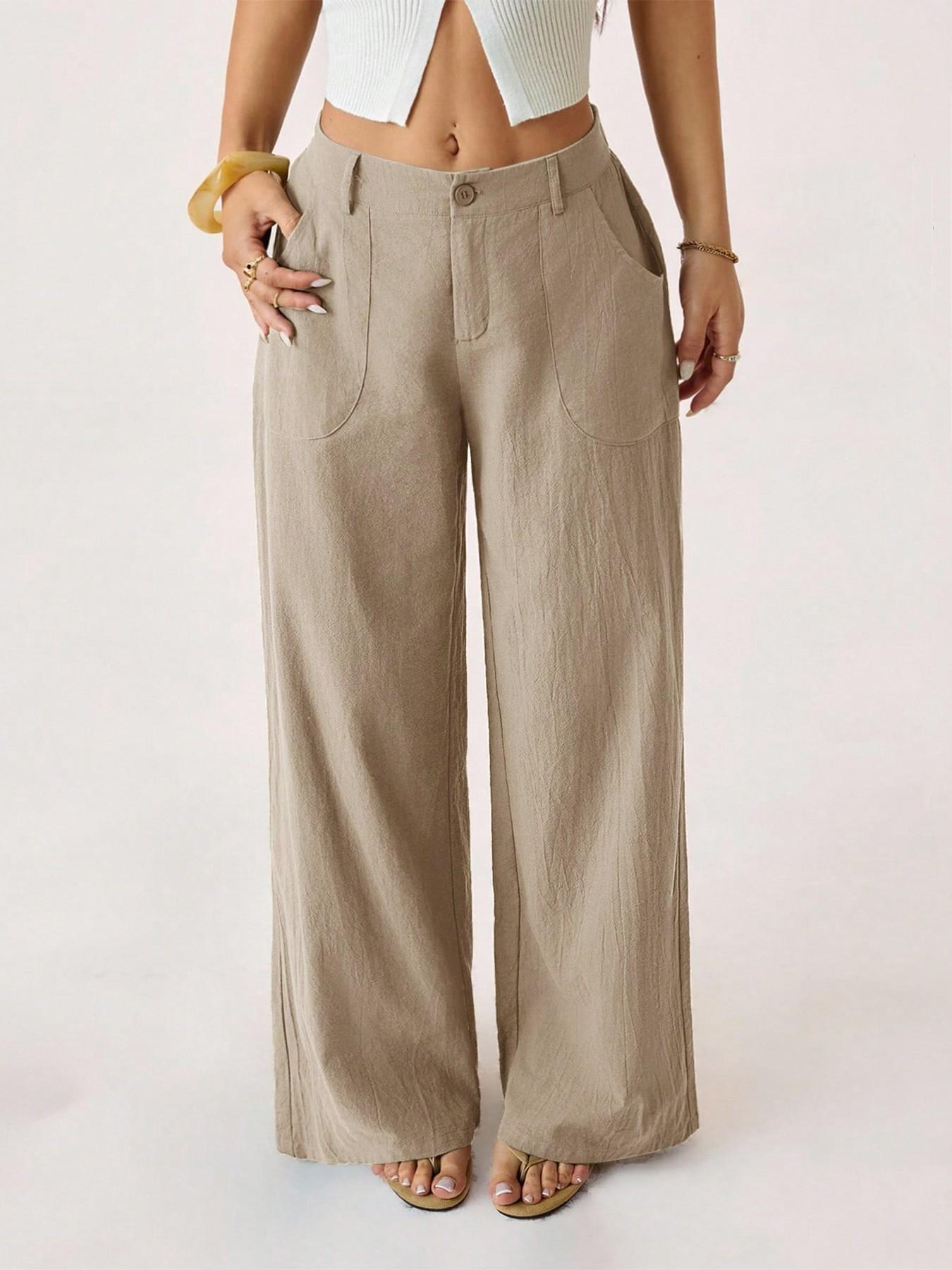 Weite Hose aus Baumwoll-Leinen-Mischung mit hoher Taille