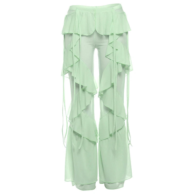 Damen Baumwollnetz Rüschenschal Wickelhose
