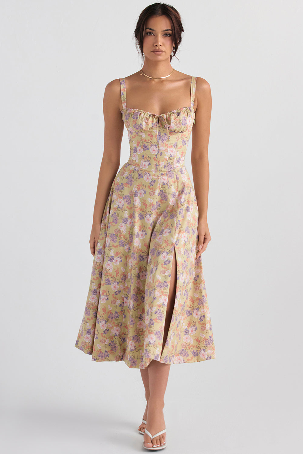 Florales Bustier-Midriff-Cutout-Bodycon-Kleid
