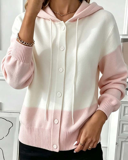 Kapuzencardigan Im Farbblockdesign Aus Strick