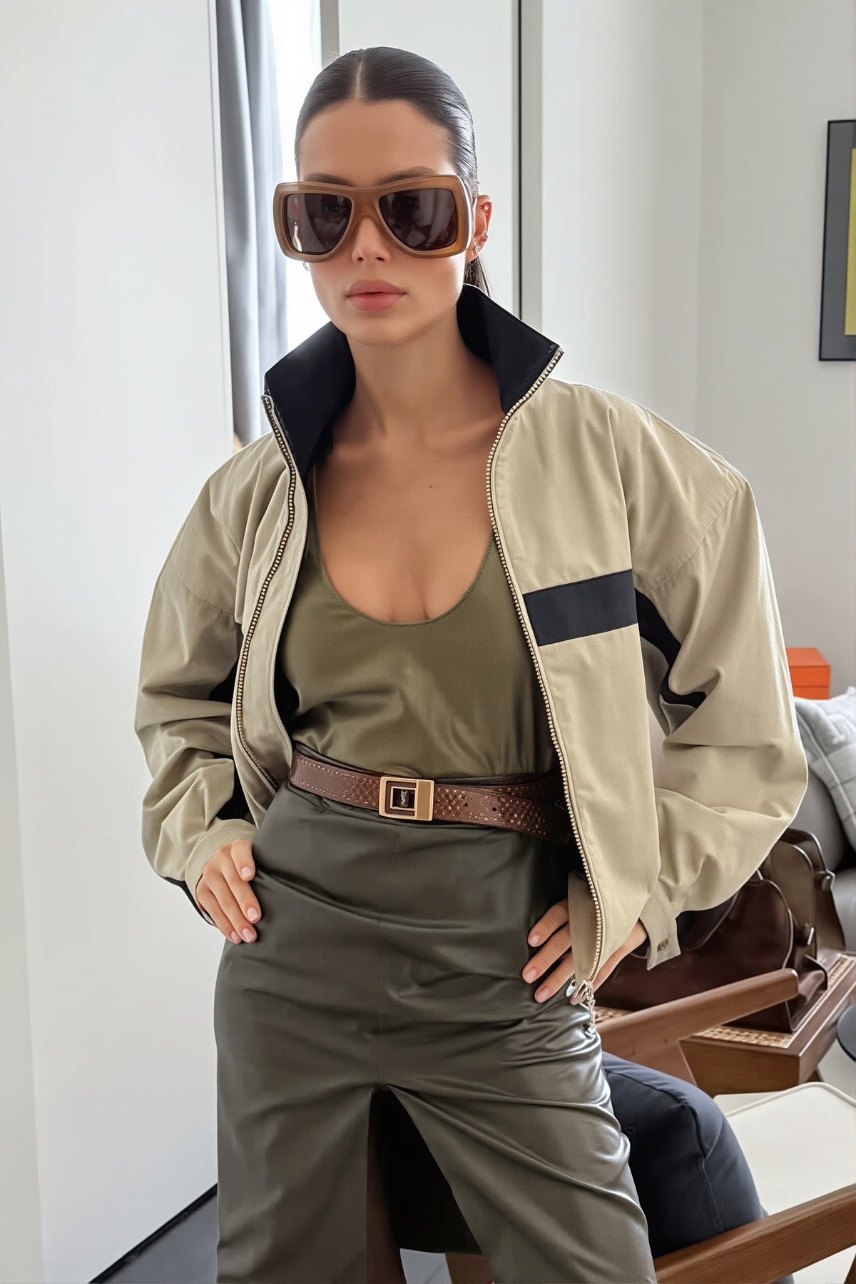 Farbblockjacke mit langen Ärmeln und lässiger Passform