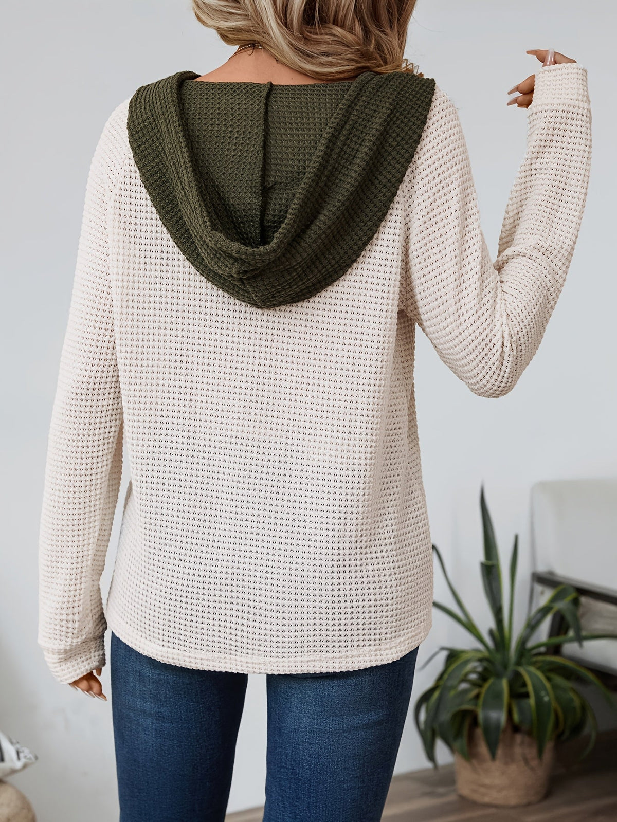 Lässiger Hoodie mit Kapuze und strukturierter Waffeloptik