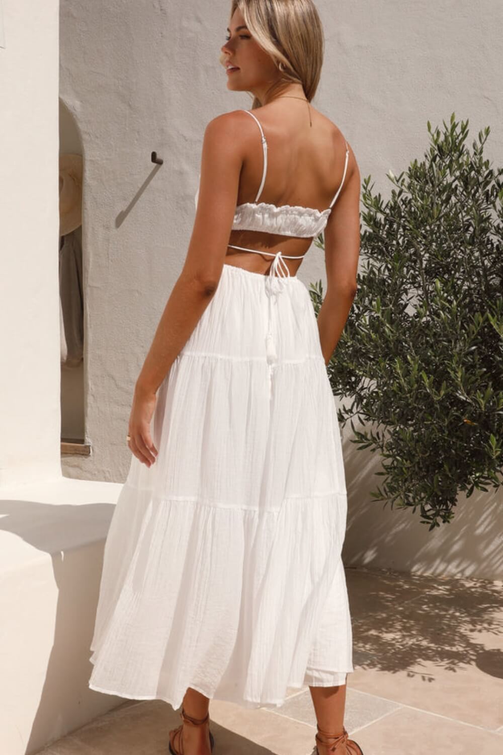 Chiffon-Baumwollmischung verstellbares Träger-Midikleid