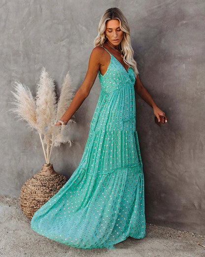 Boho Chic grünes langes Sommerkleid