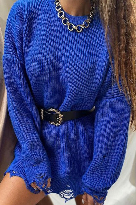 Detailansicht der Strickstruktur am Oversize-Pullover