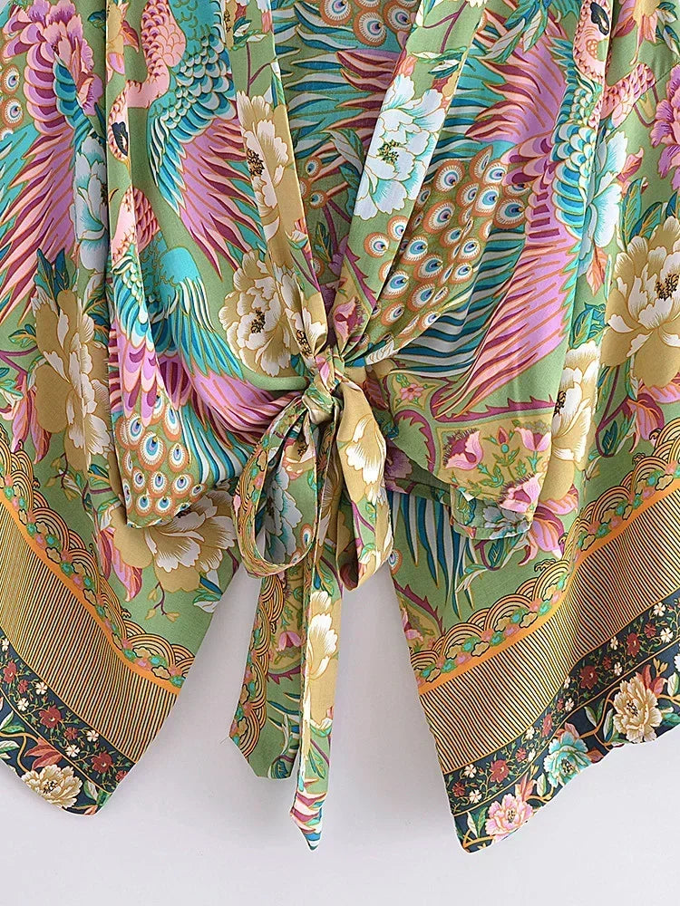 Damen Kurz Rayon Blumiger Kimono Strandüberwurf