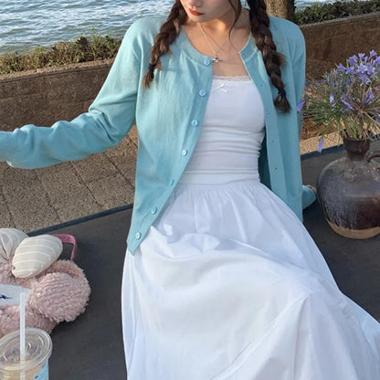 Damen Strick-Cardigan mit Knöpfen und langen Ärmeln