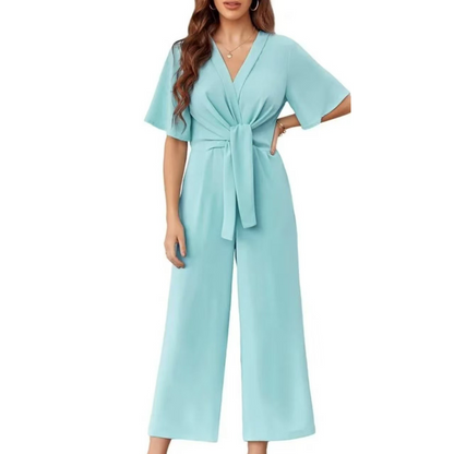 Damen Jumpsuit Mit V Ausschnitt Und Taillenknoten