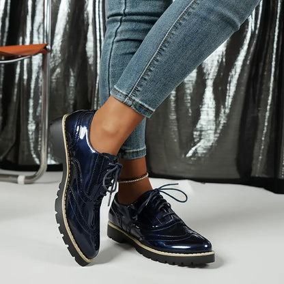 Damen Oxford Schuhe In Lack Optik Mit Profilsohle