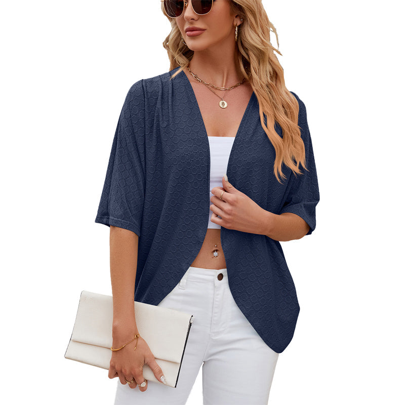 Damen Cardigan Mit Offener Front Und Dreiviertelärmeln