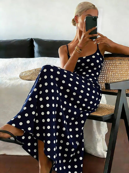 Ärmelloses eng anliegendes Midikleid aus Polyester mit Polka-Dots für Damen