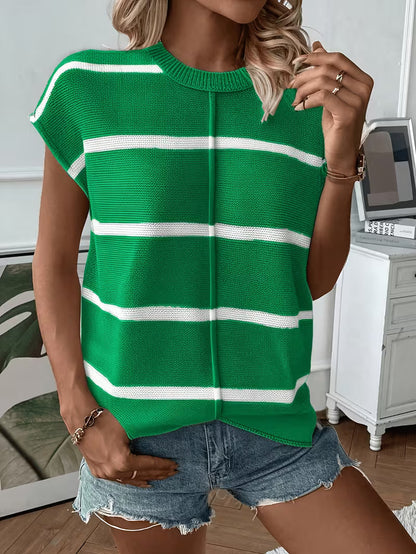 Ärmelloser gestreifter Strickpullover mit lockerem Schnitt