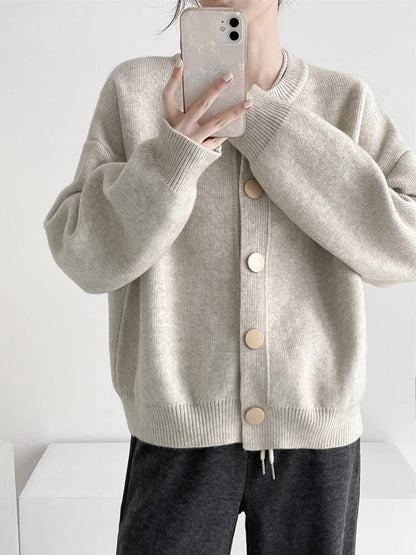 Damen Strickcardigan mit Rundhalsausschnitt und Ein-Knopf-Verschluss