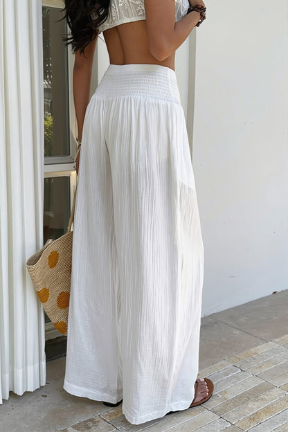 Luftige Wide Leg Hose für Damen aus Baumwoll-Leinen-Mix, Rückansicht