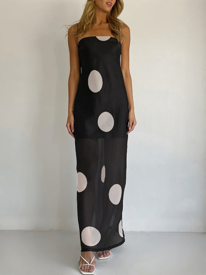 Damen Maxikleid Trägerlos Mit Polka Dot Muster