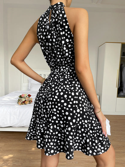 Neckholder Rollkragen Kleid mit Blumenmuster Midi Länge