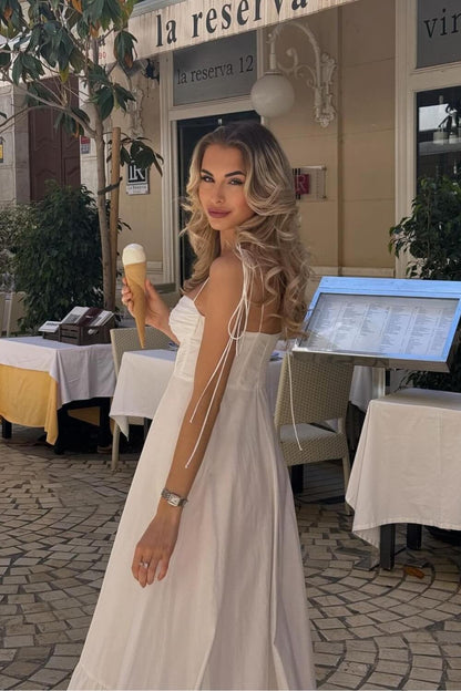 Polyester Knöchellanges langes Kleid Weiß
