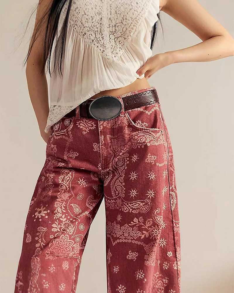 Damenjeans mit Print und mittlerer Leibhöhe, Detailansicht