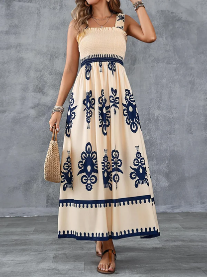 Künstlerisches geometrisches Maxikleid mit Raffung