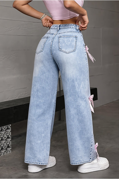 Damen Straight-Leg-Jeans aus Denim mit Schleifen-Patch an der Hose