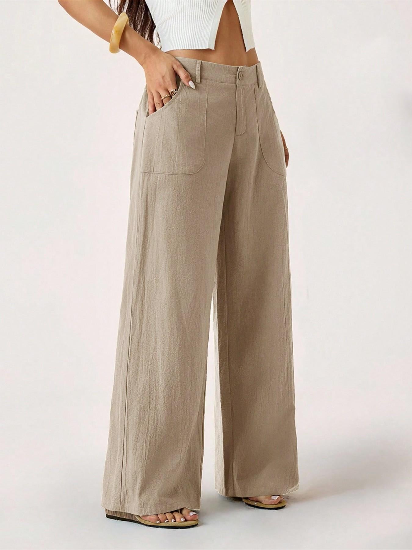 Weite Hose aus Baumwoll-Leinen-Mischung mit hoher Taille