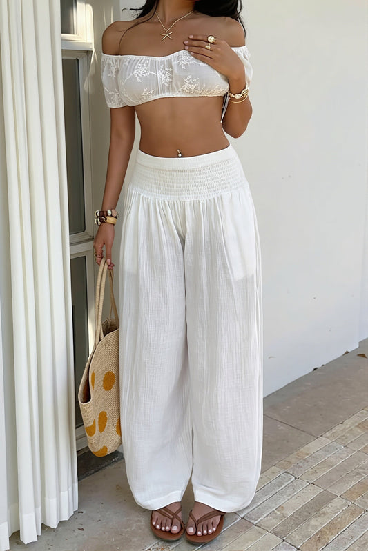 Damen Wide Leg Hose aus Baumwoll-Leinen-Mix in weiter Passform, Vorderansicht