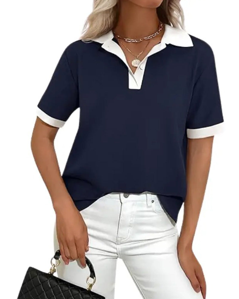 Damen Poloshirt Colorblock mit Regular Fit, Rückansicht
