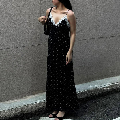 Ärmelloses langes Kleid mit Polka-Dots