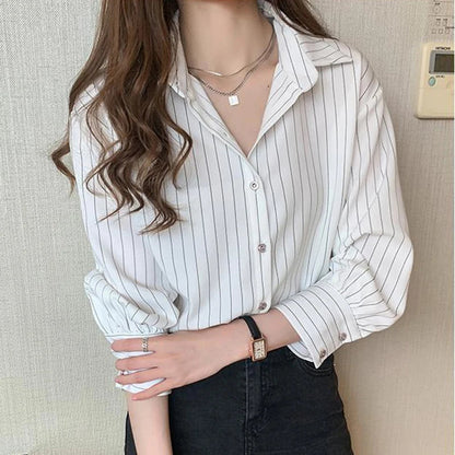 Damen Locker Geschnittenes Gestreiftes Langarmshirt Blau Weiß
