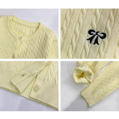 Damen Strick-Cardigan Pullover mit besticktem V-Ausschnitt