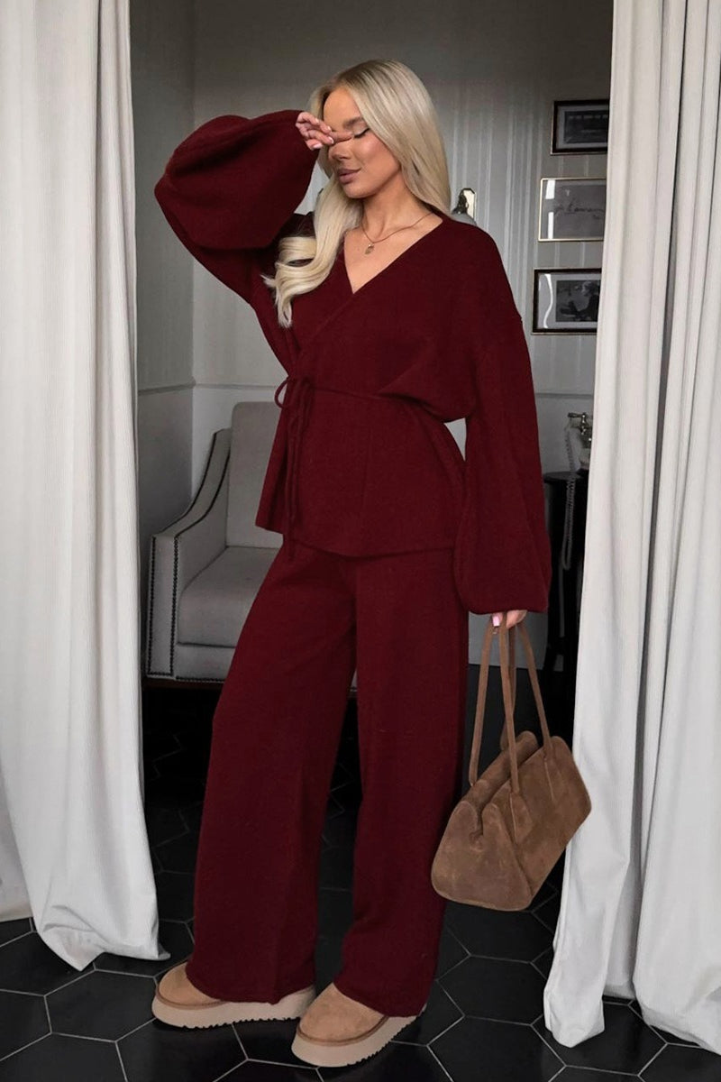 Damen-Strickset mit Oberteil und weitbeiniger Hose