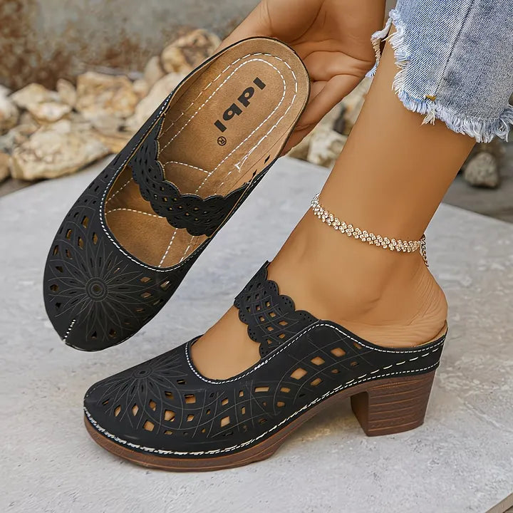 Damen Sandalen Mit Cut-Outs Und Blockabsatz