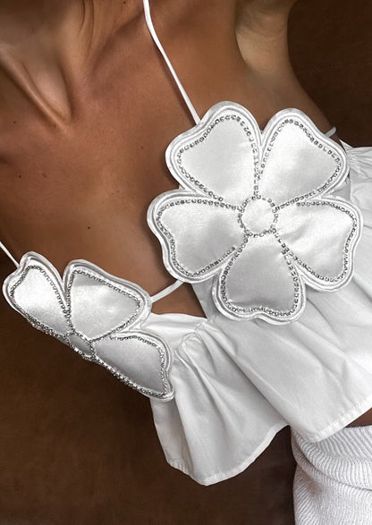 Damen Weiß Elegantes Ärmelloses Arabella Top