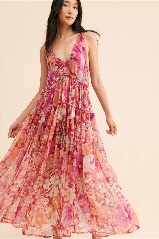 Damen Maxikleid mit Blumenprint im Boho-Stil, ärmellos, Vorderansicht