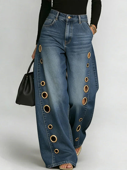 Damen High-Waist Freizeit Jeans mit weitem Bein