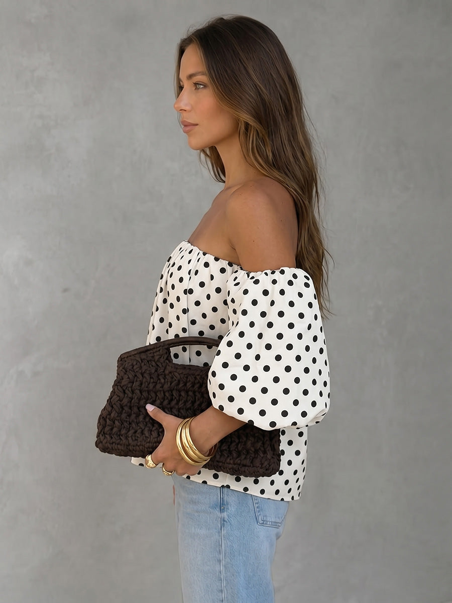 Damen Carmenbluse mit Puffärmeln und lockerem Schnitt in Weiß