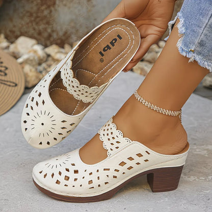 Damen Sandalen Mit Cut-Outs Und Blockabsatz