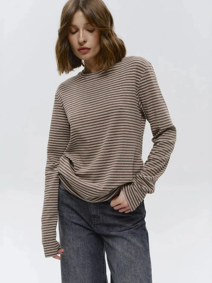 Damen Baumwolle Langarm gestreiftes T-Shirt