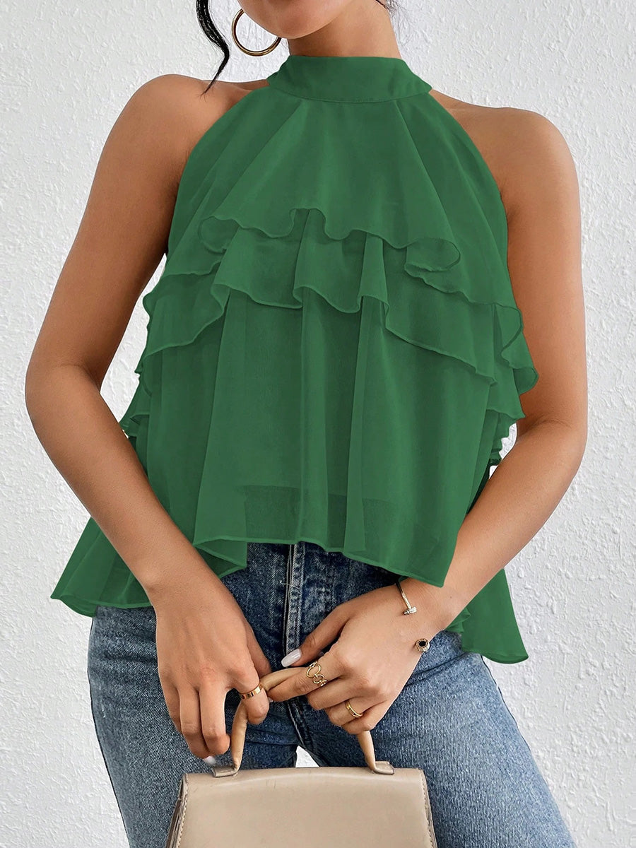 Locker fallendes Damen Neckholder-Top aus Chiffon mit ärmellosem Schnitt