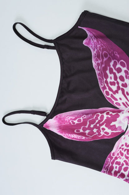 Damen Cami-Top mit Blumenprint, Stoffdetail in Nahaufnahme