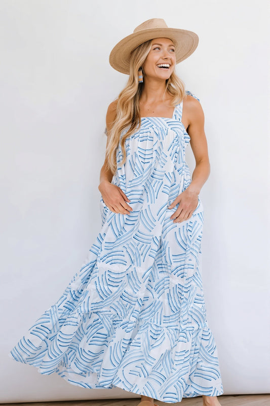Damen Maxikleid mit Print und Bindeträgern in voller Länge