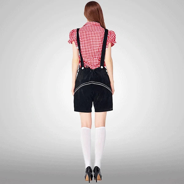 Samtbestickter Cosplay-Latzhose mit kariertem Hemd