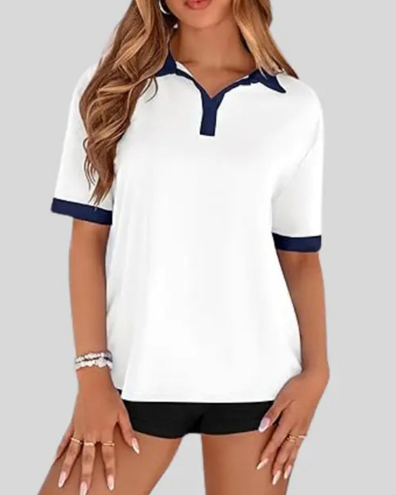 Colorblock-Poloshirt für Damen mit Knopfleiste und Regular Fit