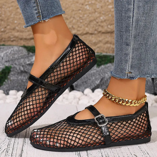Damen Mary Jane Ballerinas aus Mesh in lässigem Design, Seitenansicht