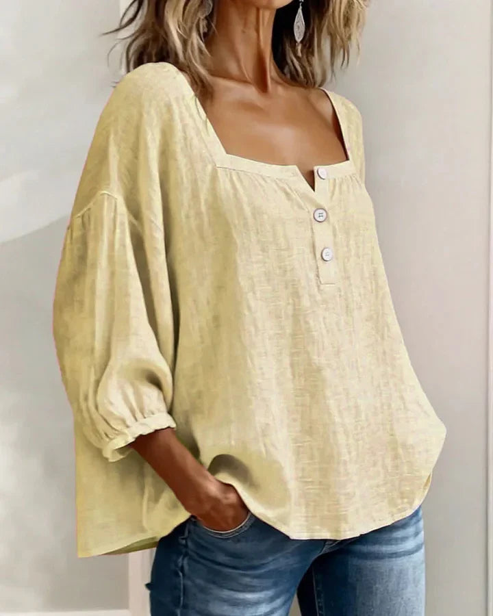 Baumwollbluse mit quadratischem Ausschnitt und langen Ärmeln