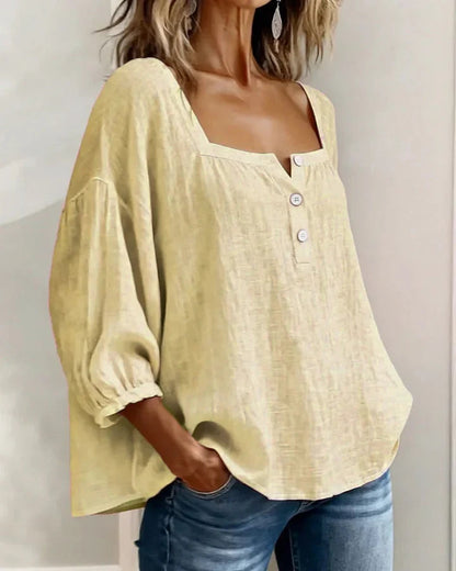 Baumwollbluse mit quadratischem Ausschnitt und langen Ärmeln