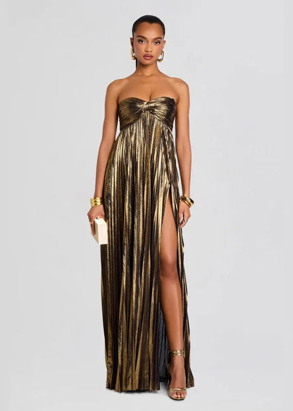 Silbernes trägerloses elegantes Kleid für Hochzeitsgäste